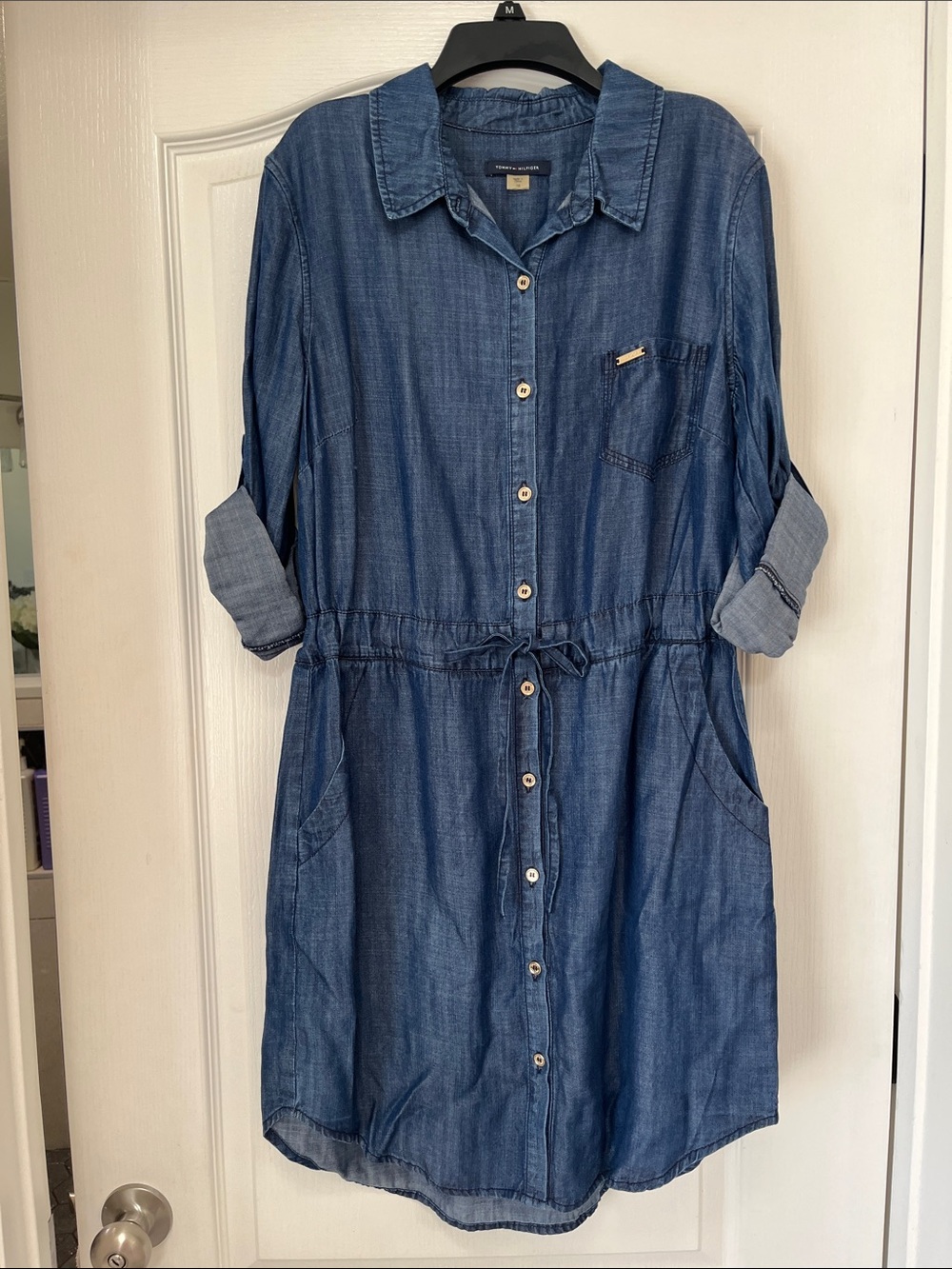 Tommy Hilfiger Denim Shirt Dress with Drawstring Waist , 10
